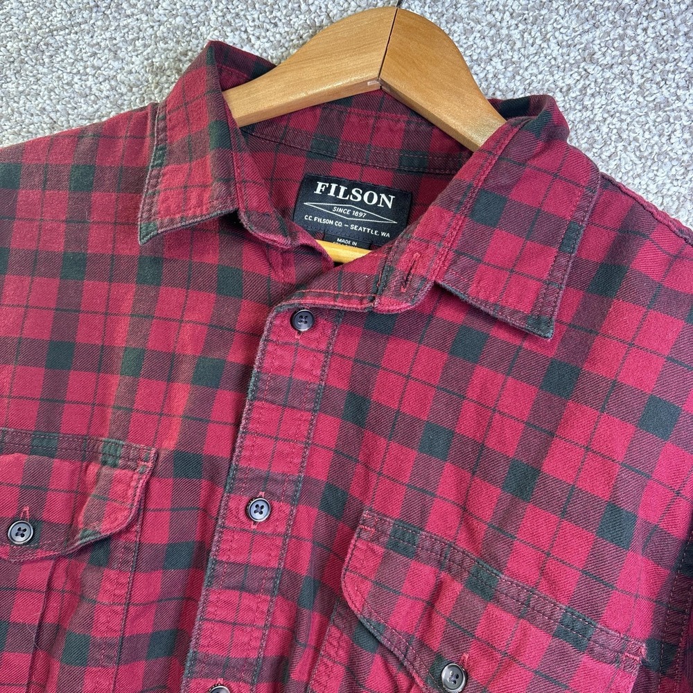 Filson Shirt Mens Medium Red Plaid Long Sleeve Button Up Flannel Casual